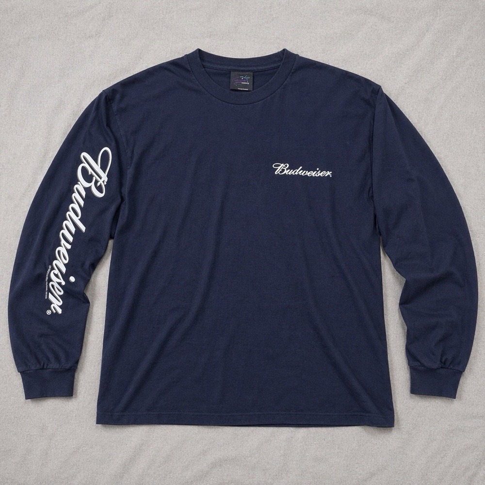 Budweiser Vintage 2003 Long Sleeve Shirt Large Navy Blue Calhoun Graphic‎ Tee